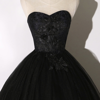 Black lace long ball gown dress A line formal dress - Thumbnail 2