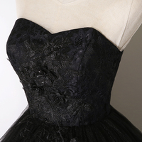 Black lace long ball gown dress A line formal dress - Thumbnail 3