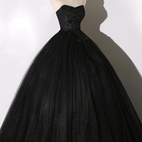Black lace long ball gown dress A line formal dress - Thumbnail 4