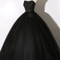 Black lace long ball gown dress A line formal dress - Thumbnail 6