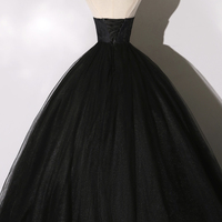 Black lace long ball gown dress A line formal dress - Thumbnail 5