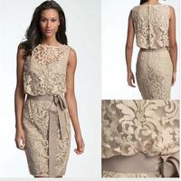 2021 Vintage Mother of the Bride Dresses Jewel Neck Illusion Full Lace Champagne With Sashes Short Plus Size Party Dress Wedding Guest Gowns,299 - Thumbnail 2