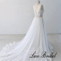 Flowy A line Tulle Lace Beach Wedding dress, Destination Wedding Dress with Champagne Lining,303 - Thumbnail 1