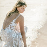 Beach Boho Lace Wedding Dresses, Mermaid Lace Sleeveless V Neck Bridal Gowns with Detachable Train,307 - Thumbnail 1