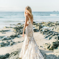 Beach Boho Lace Wedding Dresses, Mermaid Lace Sleeveless V Neck Bridal Gowns with Detachable Train,307 - Thumbnail 3