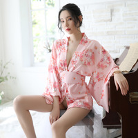 New Japanese-style printed cherry blossom kimono suit bathrobe sexy perspective temptation - Thumbnail 3