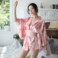 New Japanese-style printed cherry blossom kimono suit bathrobe sexy perspective temptation - Thumbnail 6