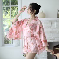 New Japanese-style printed cherry blossom kimono suit bathrobe sexy perspective temptation - Thumbnail 8