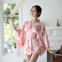New Japanese-style printed cherry blossom kimono suit bathrobe sexy perspective temptation - Thumbnail 9