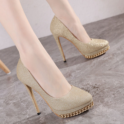 Fashion sequined super high heel pointed shallow mouth single shoes women s-404