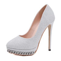 Fashion sequined super high heel pointed shallow mouth single shoes women S-404 - Thumbnail 1