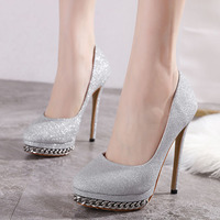 Fashion sequined super high heel pointed shallow mouth single shoes women S-404 - Thumbnail 2