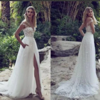 Sexy Lace Tulle Wedding Dress With Front Slit,Bridal Dress,30 - Thumbnail 1