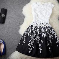 Sleeveless Fashion Leaf Print Dress - Thumbnail 2