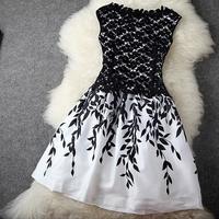Sleeveless Fashion Leaf Print Dress - Thumbnail 3