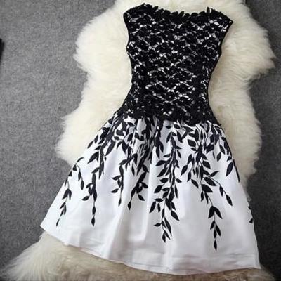 Sleeveless fashion leaf print dress