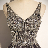 Stylish v neck tulle long prom dress A line evening dress - Thumbnail 2