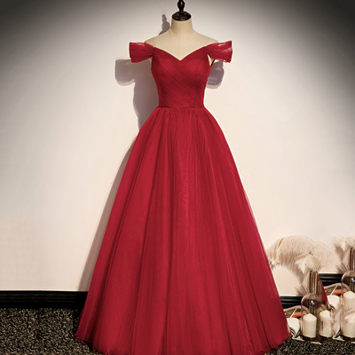 Red tulle long a line prom dress red evening dress - Thumbnail 4