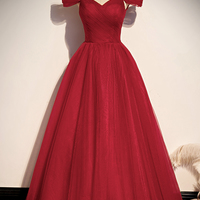 Red tulle long A line prom dress red evening dress - Thumbnail 4