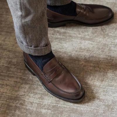 New chocolate brown leather handmade moccasin mens shoes - Thumbnail 2