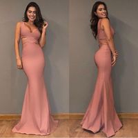 Marvelous Mermaid V Neck Blush Pink Long Prom Evening Dresses - Thumbnail 1