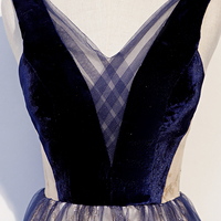 Blue v neck tulle long A line prom dress formal dress - Thumbnail 1