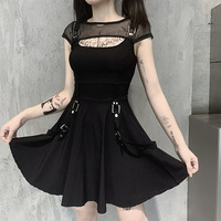 Punk dark mesh mesh breathable stitching dress see-through backless women's short skirt - Thumbnail 1