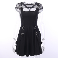 Punk dark mesh mesh breathable stitching dress see-through backless women's short skirt - Thumbnail 7