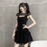 Punk dark mesh mesh breathable stitching dress see-through backless women's short skirt - Thumbnail 3