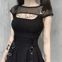 Punk dark mesh mesh breathable stitching dress see-through backless women's short skirt - Thumbnail 6