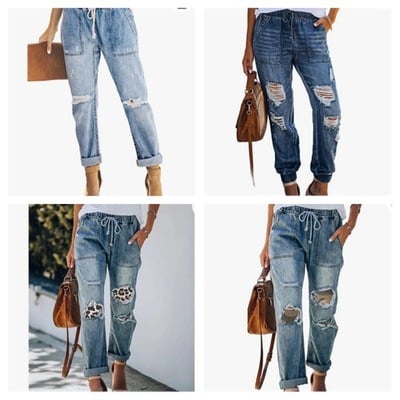 Denim drawstring pull on joggers-tde - Thumbnail 4