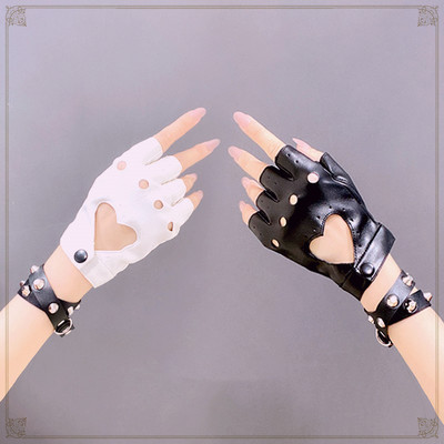 Harajuku Diablo Punk Girl Jk Riding Rock Jumping Di Hollow Leather Hand Sleeve Half Finger Gloves