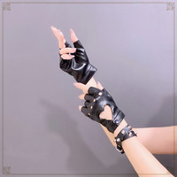 Harajuku Diablo Punk Girl Jk Riding Rock Jumping Di Hollow Leather Hand Sleeve Half Finger Gloves - Thumbnail 1
