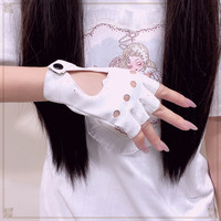 Harajuku Diablo Punk Girl Jk Riding Rock Jumping Di Hollow Leather Hand Sleeve Half Finger Gloves - Thumbnail 2