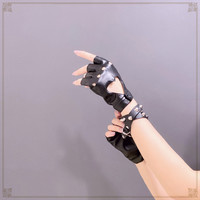 Harajuku Diablo Punk Girl Jk Riding Rock Jumping Di Hollow Leather Hand Sleeve Half Finger Gloves - Thumbnail 4