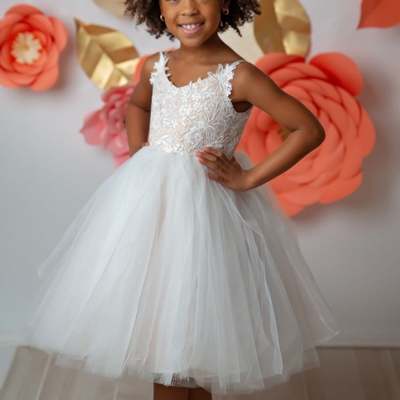 Exquisite lace bodice a-line flower girl dress / birthday party dress / girls formal dress / communion dress / junior bridesmaid dress