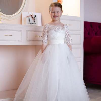 Tulle flower girl dress 1st communion dress princess dress birthday girl dress ivory flower girl dress lace flower girl dress baby dress