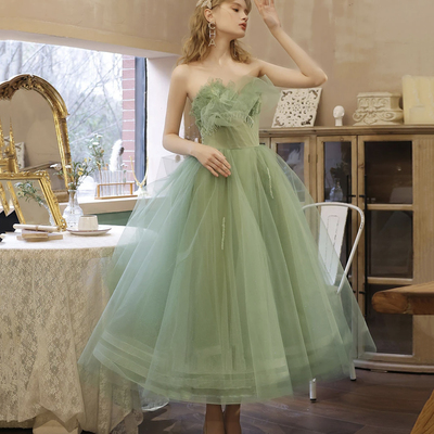Green tulle short prom dress green evening dress - Thumbnail 2