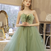 Green tulle short prom dress green evening dress - Thumbnail 1