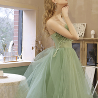 Green tulle short prom dress green evening dress - Thumbnail 3