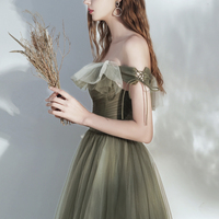 Cute tulle long A line prom dress evening dress - Thumbnail 1