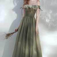 Cute tulle long A line prom dress evening dress - Thumbnail 2