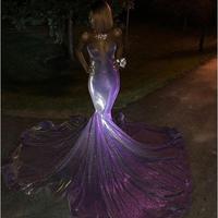 Glitter Long Mermaid Black Girl Prom Dresses 2020 Off Shoulder Sweetheart Court Train Purple Sequin African Evening Formal Dress,309 - Thumbnail 2