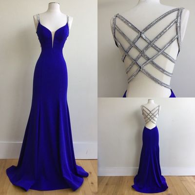 Royal blue open back mermaid prom dresses, royal blue formal dress, backless evening dresses,310 - Thumbnail 5