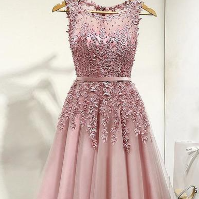 A-line/princess sleeveless tulle lace beading prom dresses,317