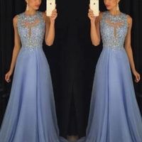 Glamorous Scoop Neck Sleeveless A-Line/Princess Chiffon Prom Dresses,318 - Thumbnail 1