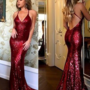 Sweep Train Spaghetti Straps Sequined Sheath/Column Prom Dresses,324-1