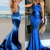 Spaghetti Straps V-neck Charmeuse Trumpet/Mermaid Prom Dresses,331 - Thumbnail 1