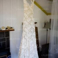 Sheath/Column V-neck Sweep Train Lace Wedding Dresses,Cheap Bridal Dress,Mermaid Wedding Gowns,333 - Thumbnail 1