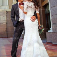 Elegant Trumpet/Mermaid With Lace Wedding Dresses,Half Sleeves Wedding Dresses,Lace Mermaid Bridal Dresses,335 - Thumbnail 2